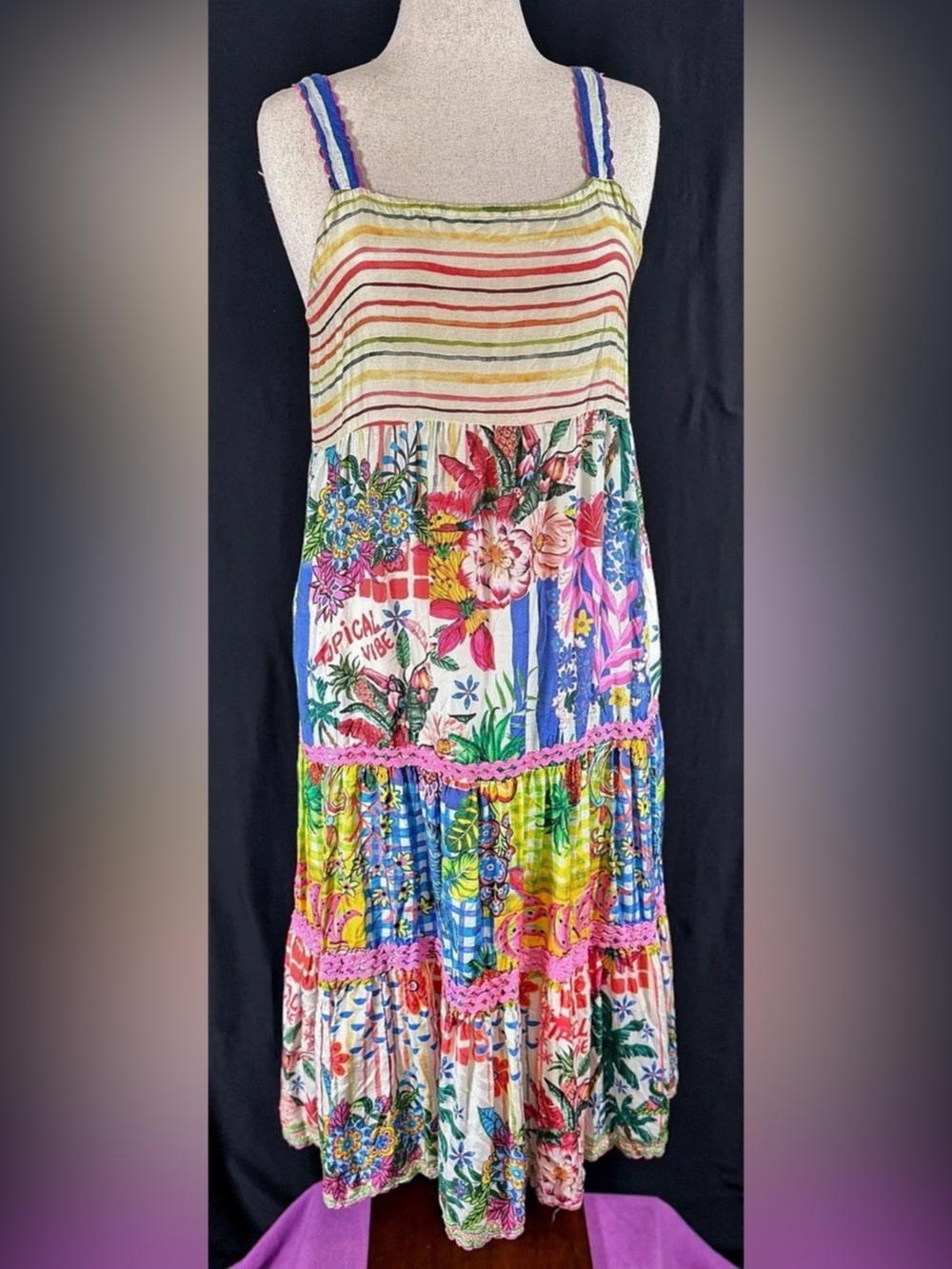 Lula Life Floral Long Midi Dress Patchwork Boho Hippie Beach Resort wear Flowy